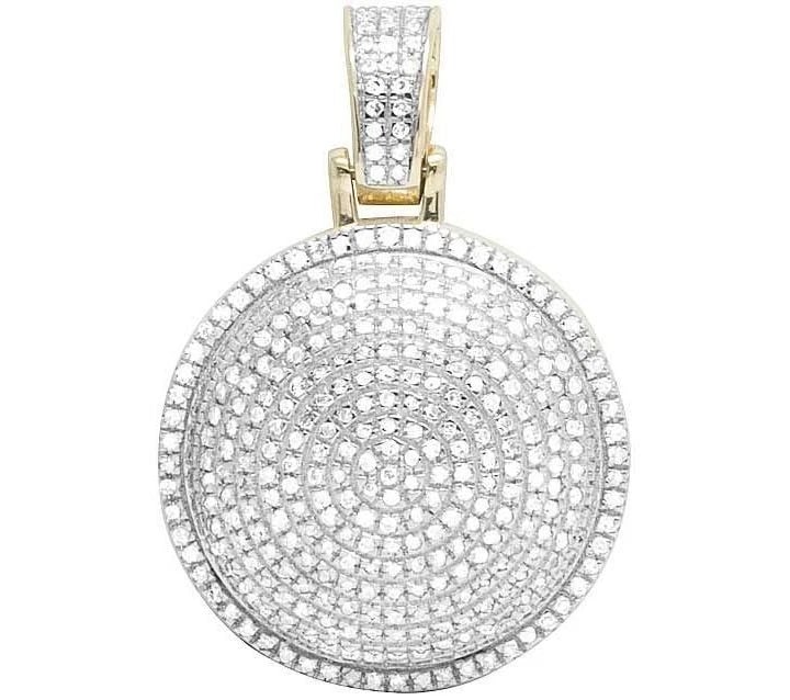 10K YELLOW GOLD REAL DIAMOND ICED MEDALLION PENDANT CHARM: 10K Yellow Gold Real Diamond Iced Medallion Pendant Charm Brand: None Type: Pendant Material: 10k Yellow Gold, Main Stone/Creation Natural Color: Yellow Gold Size: Dimension 1" Accessories: None