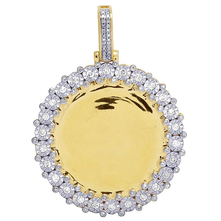 10K YELLOW GOLD GENUINE DIAMOND FANOOK MEMORY PHOTO ENGRAVE PENDANT (1 of 3)