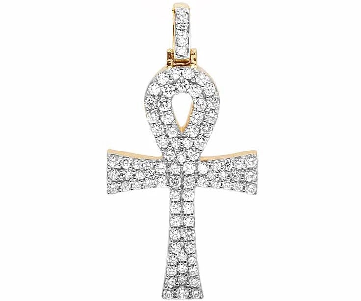 10K YELLOW GOLD SOLID ANKH CROSS GENUINE DIAMOND PENDANT: 10K Yellow Gold Solid Ankh Cross Genuine Diamond Pendant Brand: None Type: Necklace Material: 10k Yellow Gold, Main Stone/Creation Natural Color: Yellow Gold Size: Dimension 1.25" Accessories: No