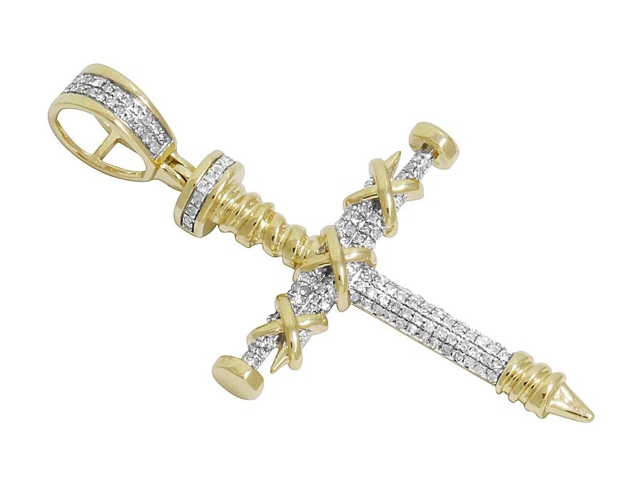 10K YELLOW GOLD GENUINE DIAMOND NAIL CROSS PENDANT CHARM (1 of 6)
