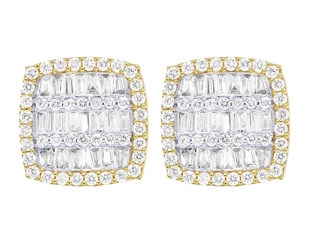 10K GOLD BAGUETTE DIAMOND SQUARE EARRINGS (1 of 3)