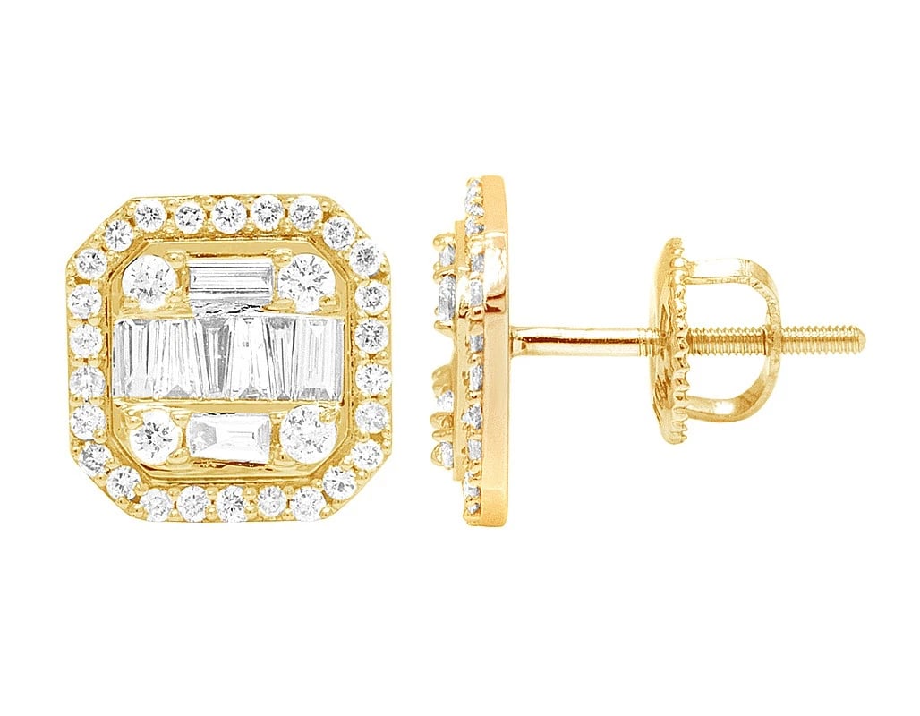 10K YELLOW GOLD DIAMOND BAGUETTE OCTAGON EARRINGS: 10k Yellow Gold Diamond Baguette Octagon Earrings Brand: None Type: Earrings Material: 10k Yellow Gold, Main Stone/Creation Natural Color: Yellow Gold Size: Dimension 9.5MM Accessories: None <