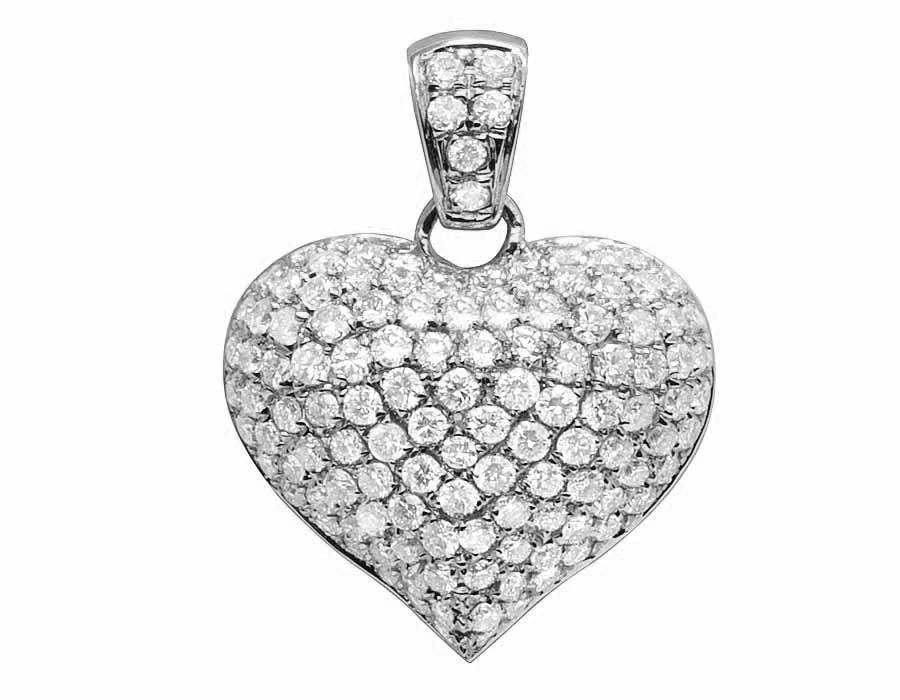 14K WHITE GOLD PUFF ICED GENUINE DIAMOND HEART PENDANT CHARM: 14K White Gold Puff Iced Genuine Diamond Heart Pendant Charm Brand: None Type: Necklace Material: 14k White Gold, Main Stone/Creation Natural Color: White Gold Size: Dimension 0.7" Accessories: N
