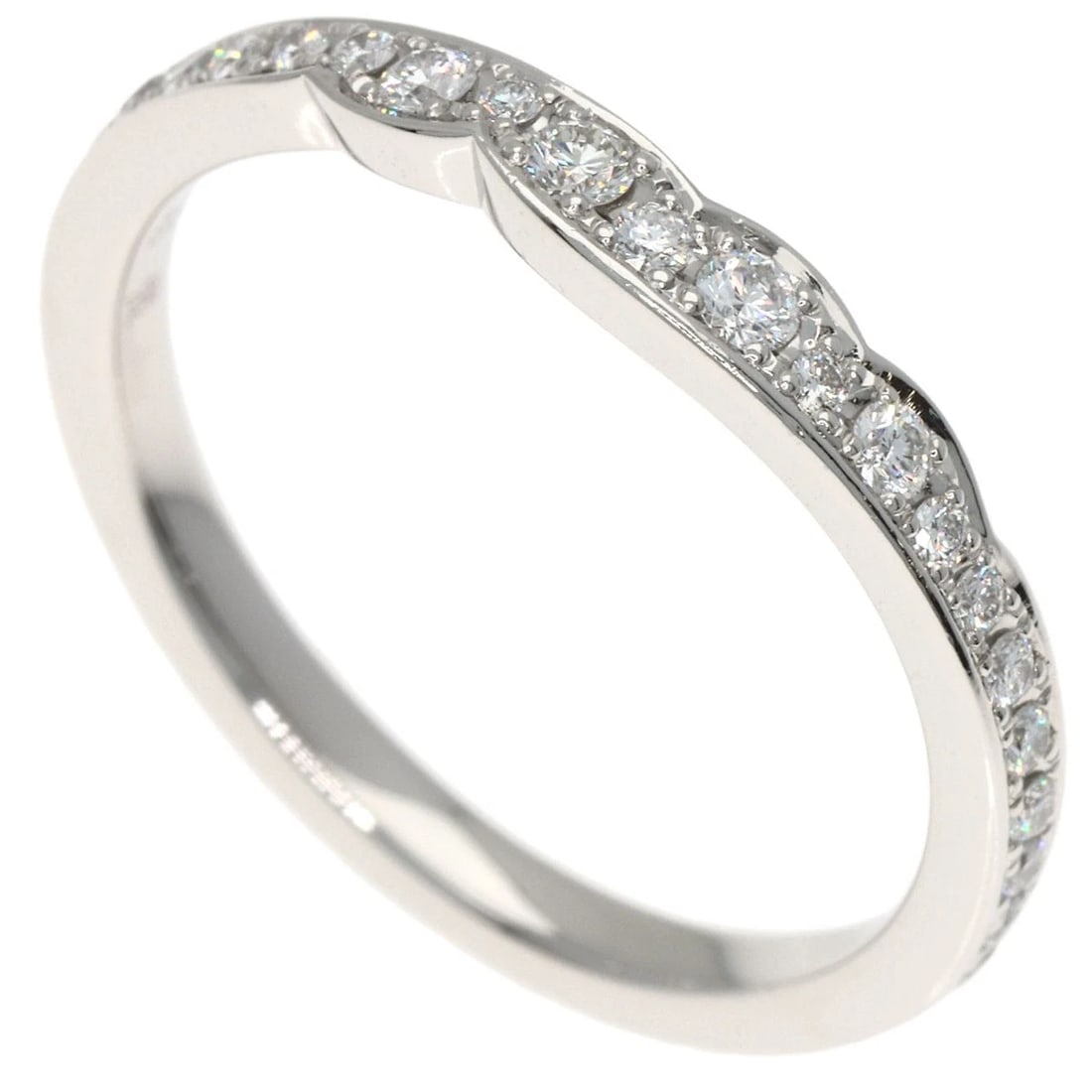 NIWAKA HALF ETERNITY DIAMOND RING PLATINUM PT950: NIWAKA Half Eternity Diamond Ring Platinum PT950 Brand: NIWAKA Type: Ring Material: Platinum PT950, Main Stone/Creation Natural Color: Exterior Color Silver Size: 5.25 (US) Accessories: None <