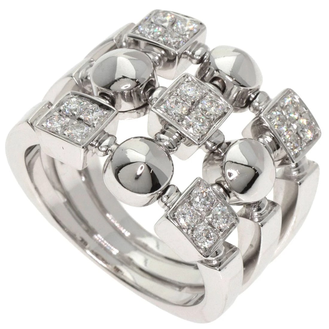 BVLGARI LUCIA DIAMOND RING K18 WHITE GOLD: BVLGARI Lucia Diamond Ring K18 White Gold Brand: BVLGARI Type: Ring Material: K18 White Gold, Main Stone/Creation Natural Color: Exterior Color Silver Size: 5 (US) Accessories: None Access