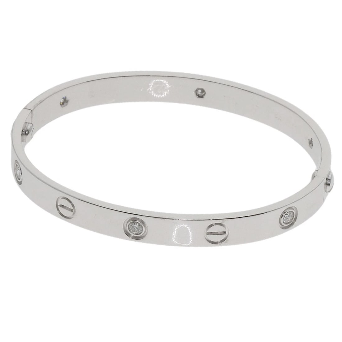 CARTIER LOVE BRACELETS HALF DIAMOND WITH DRIVER BRACELET: CARTIER LOVE Bracelets Half Diamond with Driver Bracelet Brand: CARTIER Type: Bracelet Material: K18 White Gold, Main Stone/Creation Natural Color: Exterior Color Silver Size: Inner