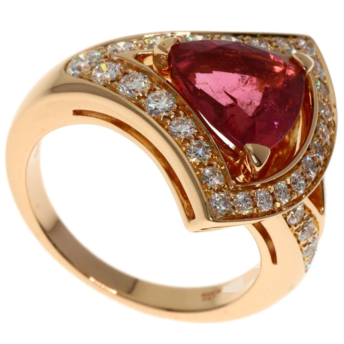 BVLGARI DIVA DREAM PINK TOURMALINE DIAMOND RING: BVLGARI Diva Dream Pink Tourmaline Diamond Ring Brand: BVLGARI Type: Ring Material: K18 Pink Gold, Main Stone/Creation Natural Color: Exterior Color Gold Size: 5.25 (US) Accessories: None