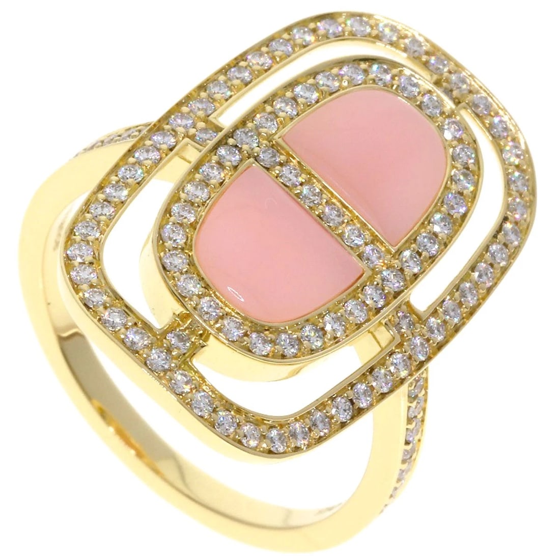 HERMES CHAINE D'ANCRE LUMIERE PINK OPAL DIAMOND RING: HERMES Chaine d'Ancre Lumiere Pink Opal Diamond Ring Brand: HERMES Type: Ring Material: K18 Yellow Gold, Color: Exterior Color Gold Size: 7.75 (US) Accessories: None Accessories Notice: Wh