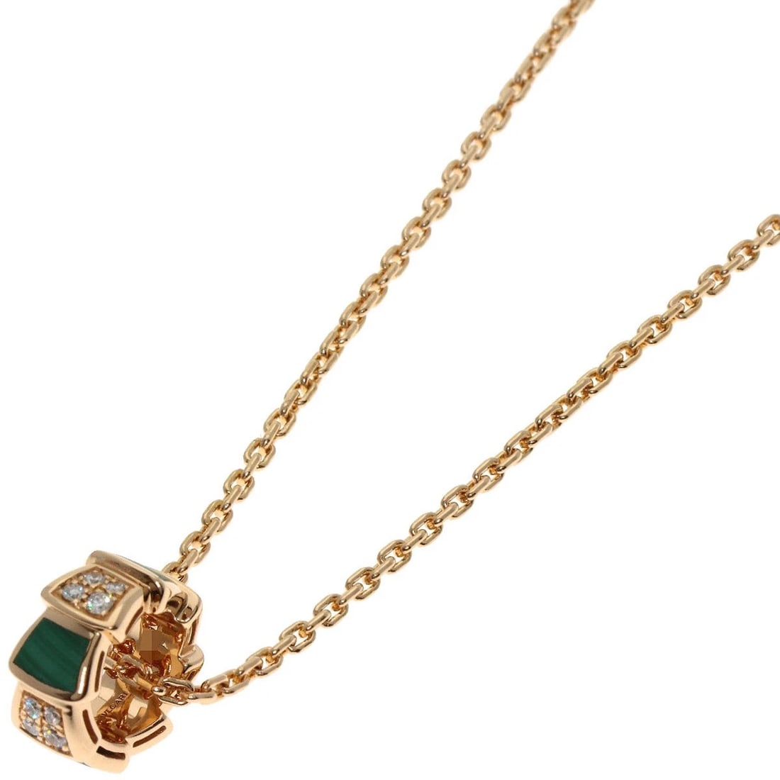 BVLGARI SERPENTI MALACHITE DIAMOND NECKLACE: BVLGARI Serpenti Malachite Diamond Necklace Brand: BVLGARI Type: Necklace Material: K18 Pink Gold, Color: Exterior Color Gold Size: Chain Length:16.9inch/43cm Chain Width:0.6inch/1.4mm Top Size:0.