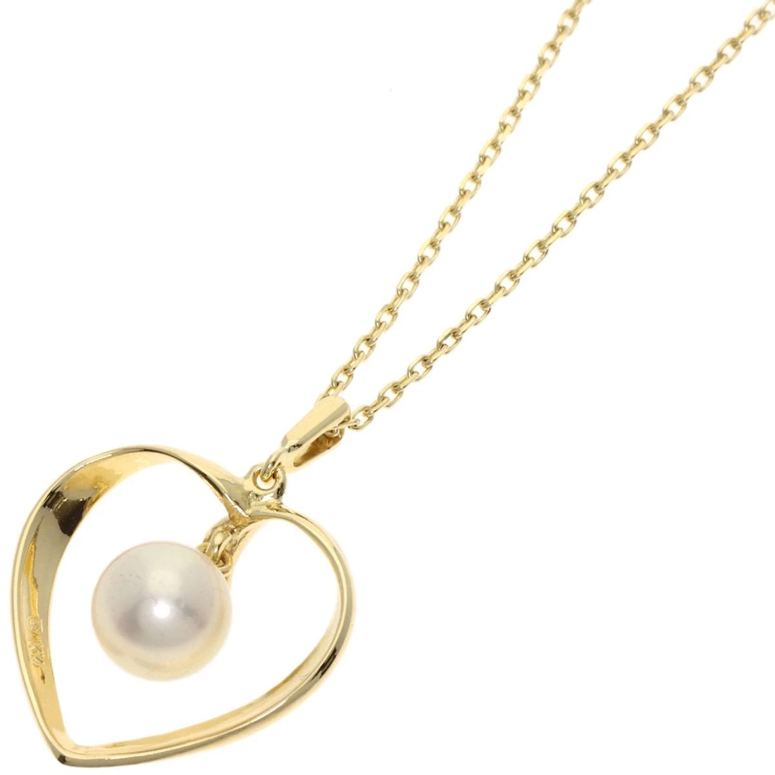 MIKIMOTO HEART PEARL PEARL NECKLACE: MIKIMOTO Heart Pearl Pearl Necklace Brand: MIKIMOTO Type: Necklace Material: K14 Yellow Gold, Color: Exterior Color Gold Size: Stone Size:0.3inch/7.1mm Chain Length:15.6inch/39.5cm Chain Width:0.3