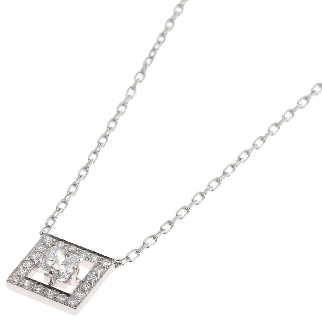 BOUCHERON ABBA SQUARE DIAMOND NECKLACE: Boucheron ABBA Square Diamond Necklace Brand: Boucheron Type: Necklace Material: K18 White Gold, Main Stone/Creation Natural Color: Exterior Color Silver Size: Chain Length:16.5inch/42cm Chain Wid