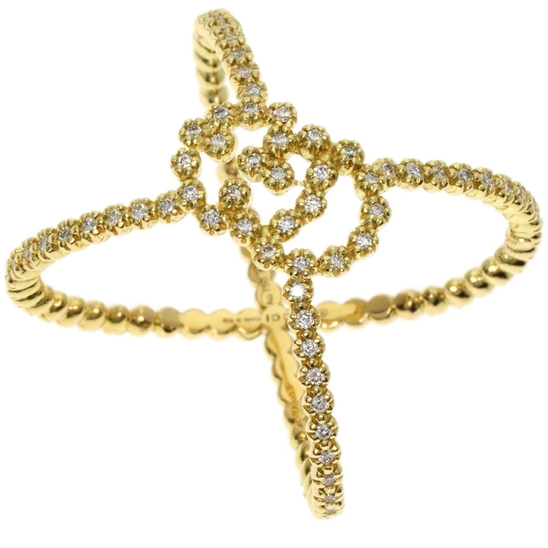 GUCCI GG RUNNING X DIAMOND RING K18: GUCCI GG Running X Diamond Ring K18 Brand: GUCCI Type: Ring Material: K18 Yellow Gold, Main Stone/Creation Natural Color: Exterior Color Gold Size: 5 (US) Accessories: None Accessories Not