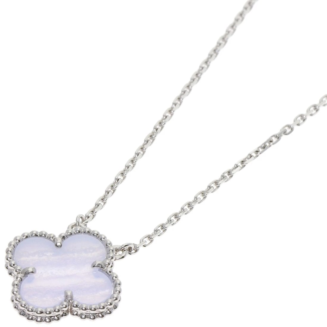VAN CLEEF & ARPELS VINTAGE ALHAMBRA CHALCEDONY NECKLACE: Van Cleef & Arpels Vintage Alhambra Chalcedony Necklace Brand: Van Cleef & Arpels Type: Necklace Material: K18 White Gold, Color: Exterior Color Silver Size: Chain Length:16.5inch/42cm Chain