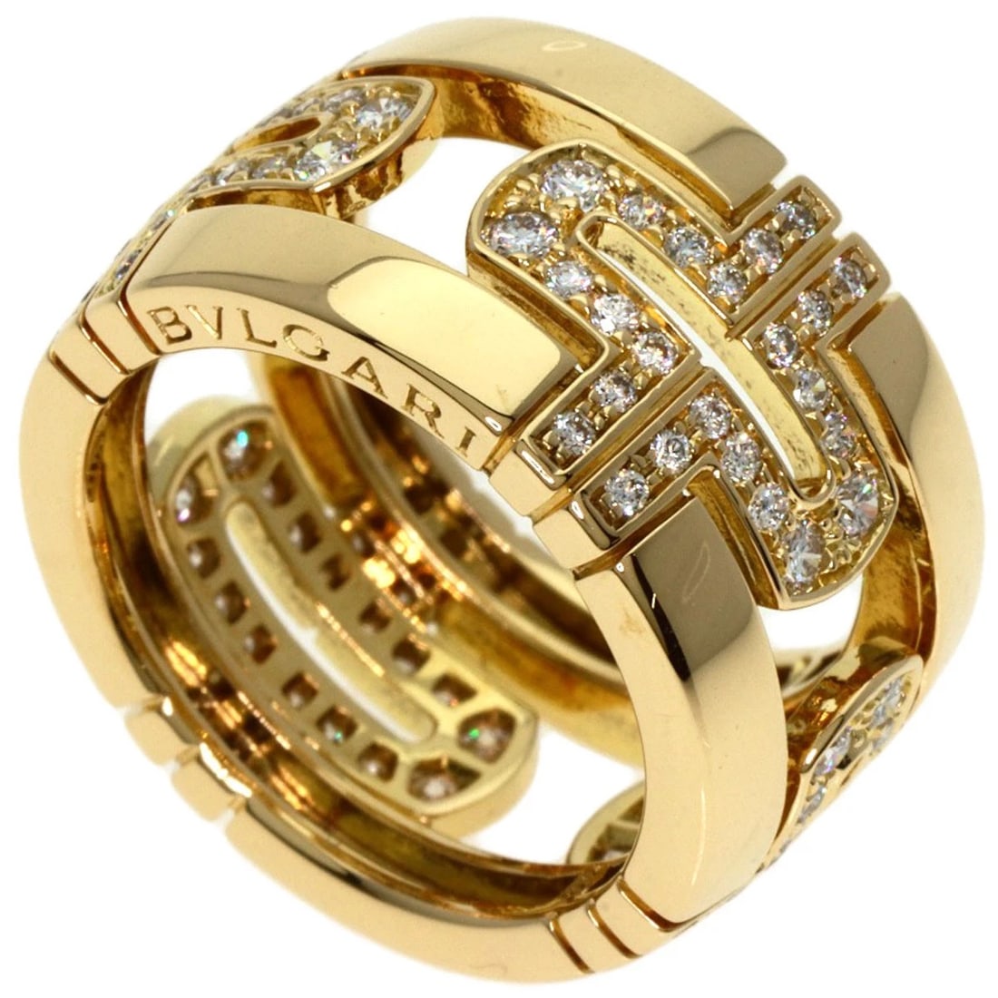 BVLGARI PARENTESI OPEN DIAMOND LARGE RING: BVLGARI Parentesi Open Diamond Large Ring Brand: BVLGARI Type: Ring Material: K18 Yellow Gold, Main Stone/Creation Natural Color: Exterior Color Gold Size: 5 (US) Accessories: None Accesso