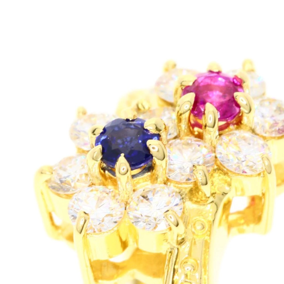 MIKIMOTO FLOWER MOTIF DIAMOND SAPPHIRE RUBY RING - 3