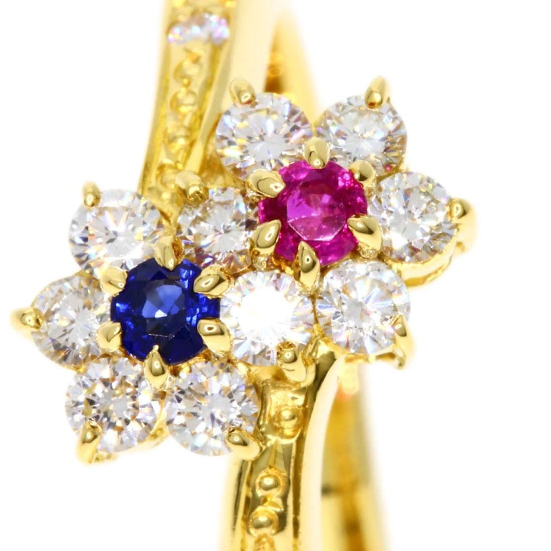 MIKIMOTO FLOWER MOTIF DIAMOND SAPPHIRE RUBY RING - 4
