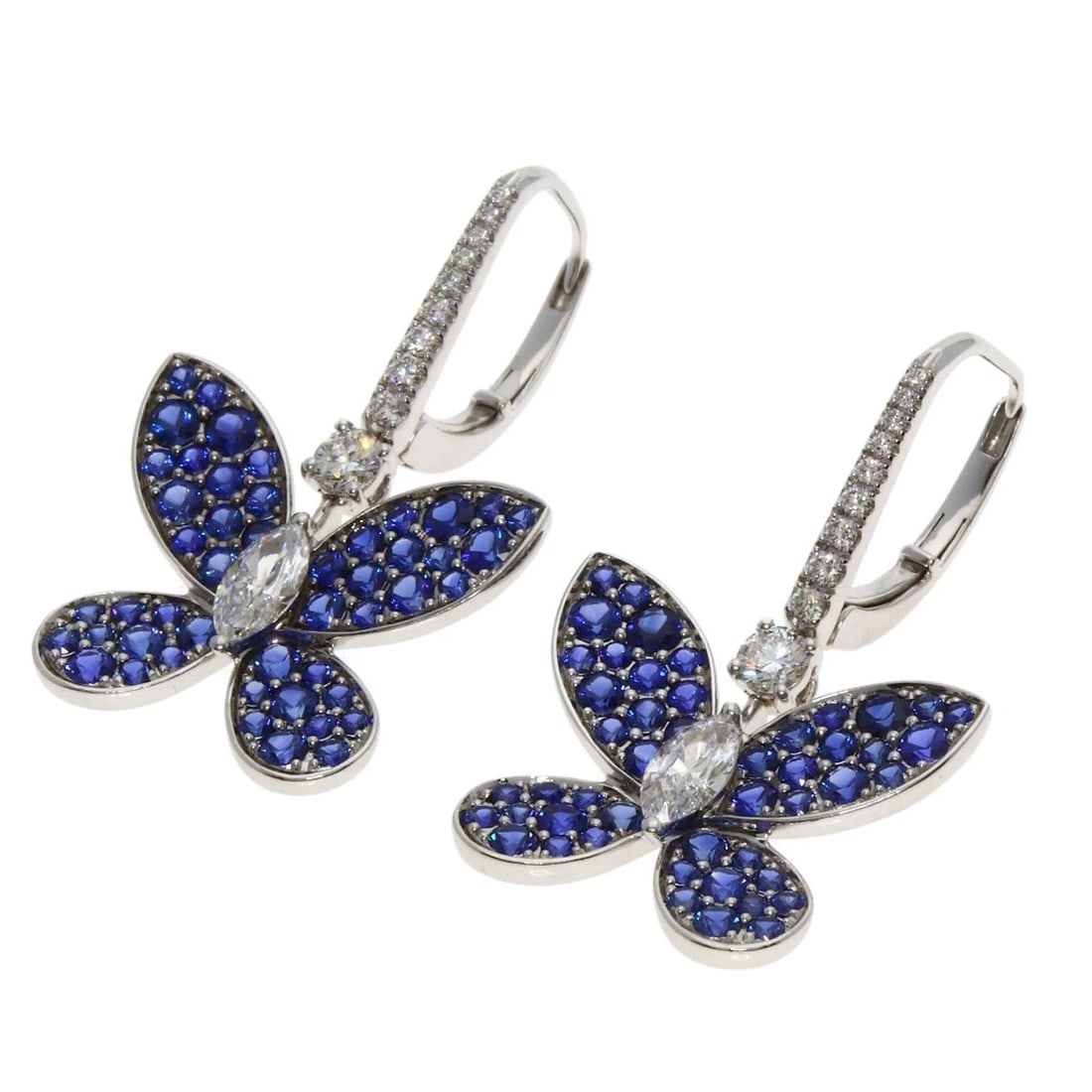 GRAFF BUTTERFLY SAPPHIRE DIAMOND EARRING K18 WHITE GOLD: GRAFF Butterfly Sapphire Diamond earring K18 White Gold Brand: GRAFF Type: earring Material: K18 White Gold, Color: Exterior Color Silver Size: Top Size:0.6inch/15.7x18.6x3.3mm