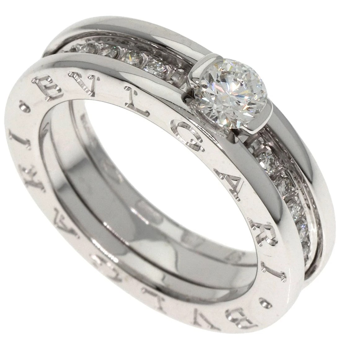 BVLGARI B-ERO1 B-ZERO1 SOLITAIRE DIAMOND RING: BVLGARI B-ero1 B-zero1 Solitaire Diamond Ring Brand: BVLGARI Type: Ring Material: K18 White Gold, Main Stone/Creation Natural Color: Exterior Color Silver Size: 4.5 (US) Accessories: None