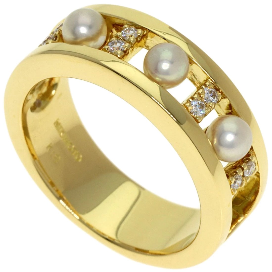 MIKIMOTO PEARL PEARL DIAMOND RING K18 YELLOW GOLD: MIKIMOTO Pearl Pearl Diamond Ring K18 Yellow Gold Brand: MIKIMOTO Type: Ring Material: K18 Yellow Gold, Color: Exterior Color Gold Size: 6.5 (US) Accessories: None Accessories Notice: When
