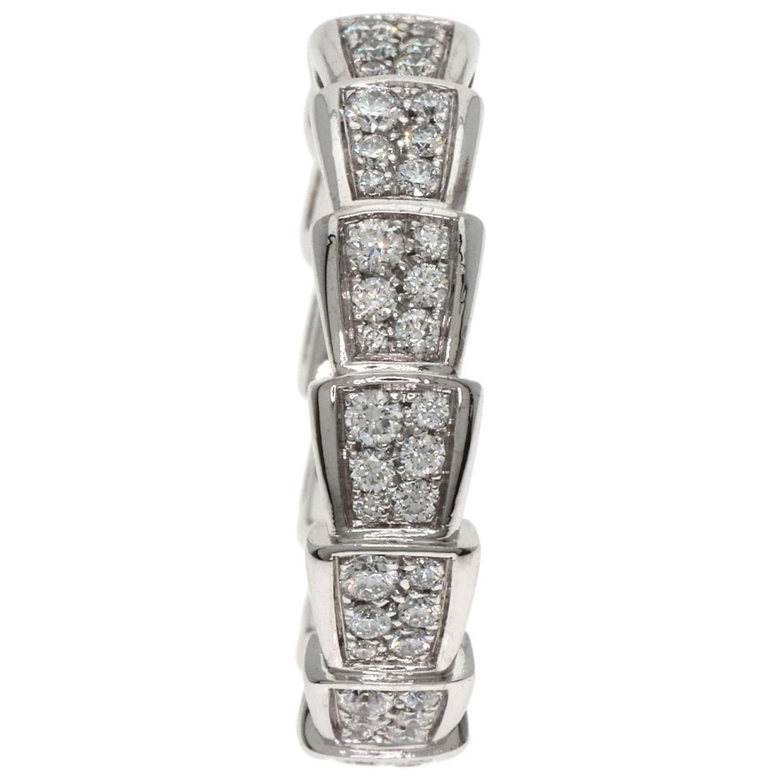 BVLGARI SERPENTI VIPER FULL DIAMONDRING: BVLGARI Serpenti Viper Full DiamondRing Brand: BVLGARI Type: Ring Material: K18 White Gold, Main Stone/Creation Natural Color: Exterior Color Silver Size: 10.25 (US) Accessories: None