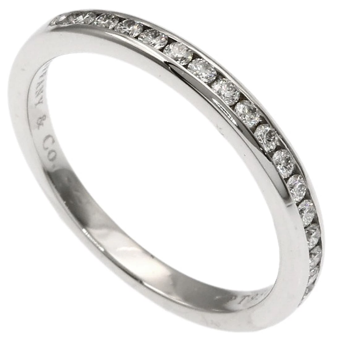 TIFFANY&CO. HALF CIRCLE CHANNEL SETTING DIAMOND RING: TIFFANY&Co. Half Circle Channel Setting Diamond Ring Brand: TIFFANY&Co. Type: Ring Material: Platinum PT950, Main Stone/Creation Natural Color: Exterior Color Silver Size: 5.5 (US) 