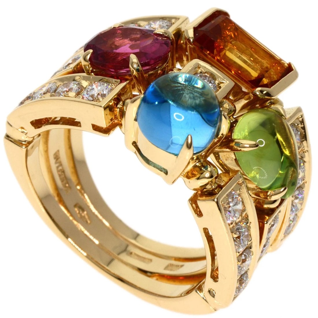 BVLGARI ALLEGRA MULTISTONE DIAMOND RING: BVLGARI Allegra Multistone Diamond Ring Brand: BVLGARI Type: Ring Material: K18 Yellow Gold, Main Stone/Creation Natural Color: Exterior Color Gold Size: 5.25 (US) Accessories: None
