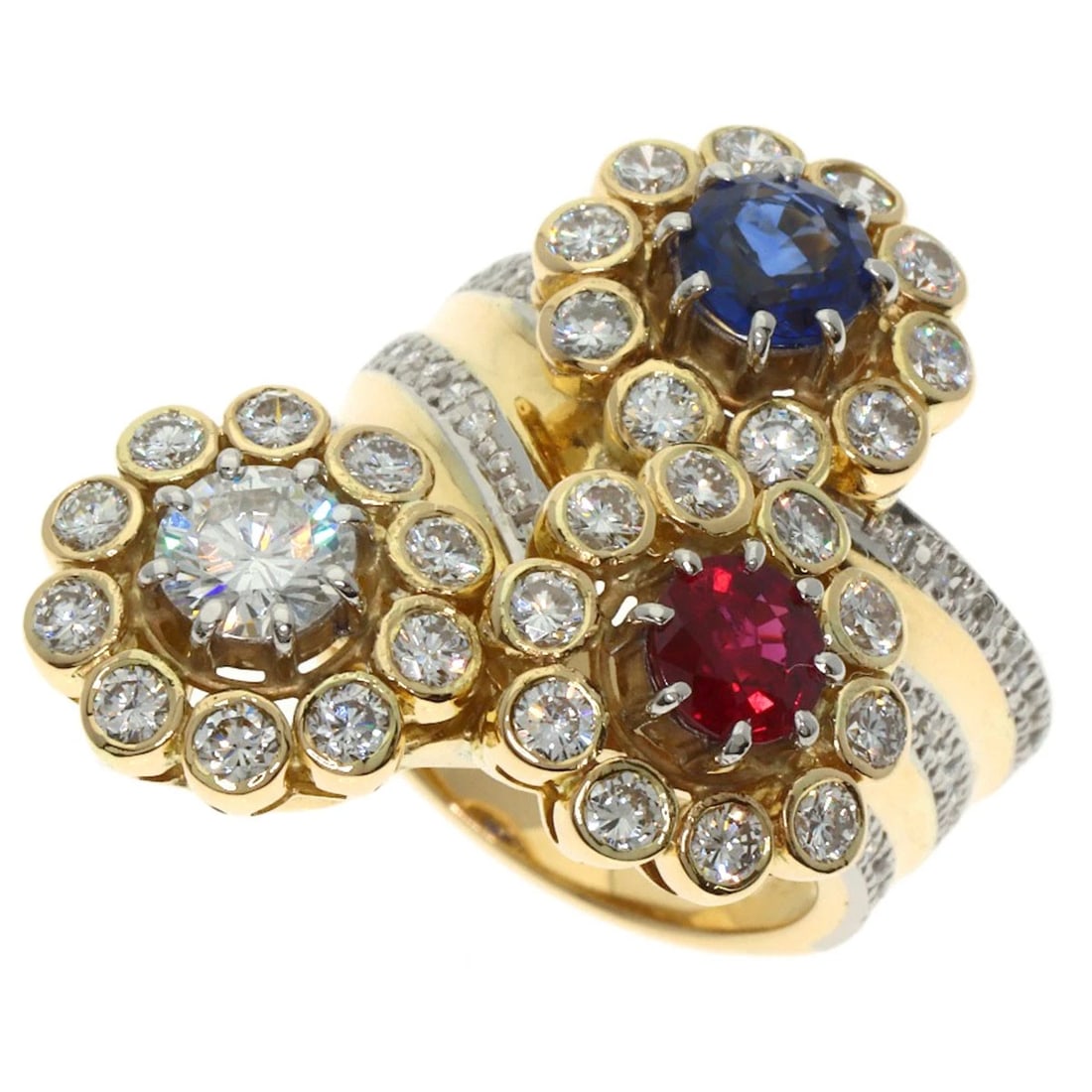 NOBUKO ISHIKAWA FLOWER SAPPHIRE RUBY DIAMOND RING (1 of 3)
