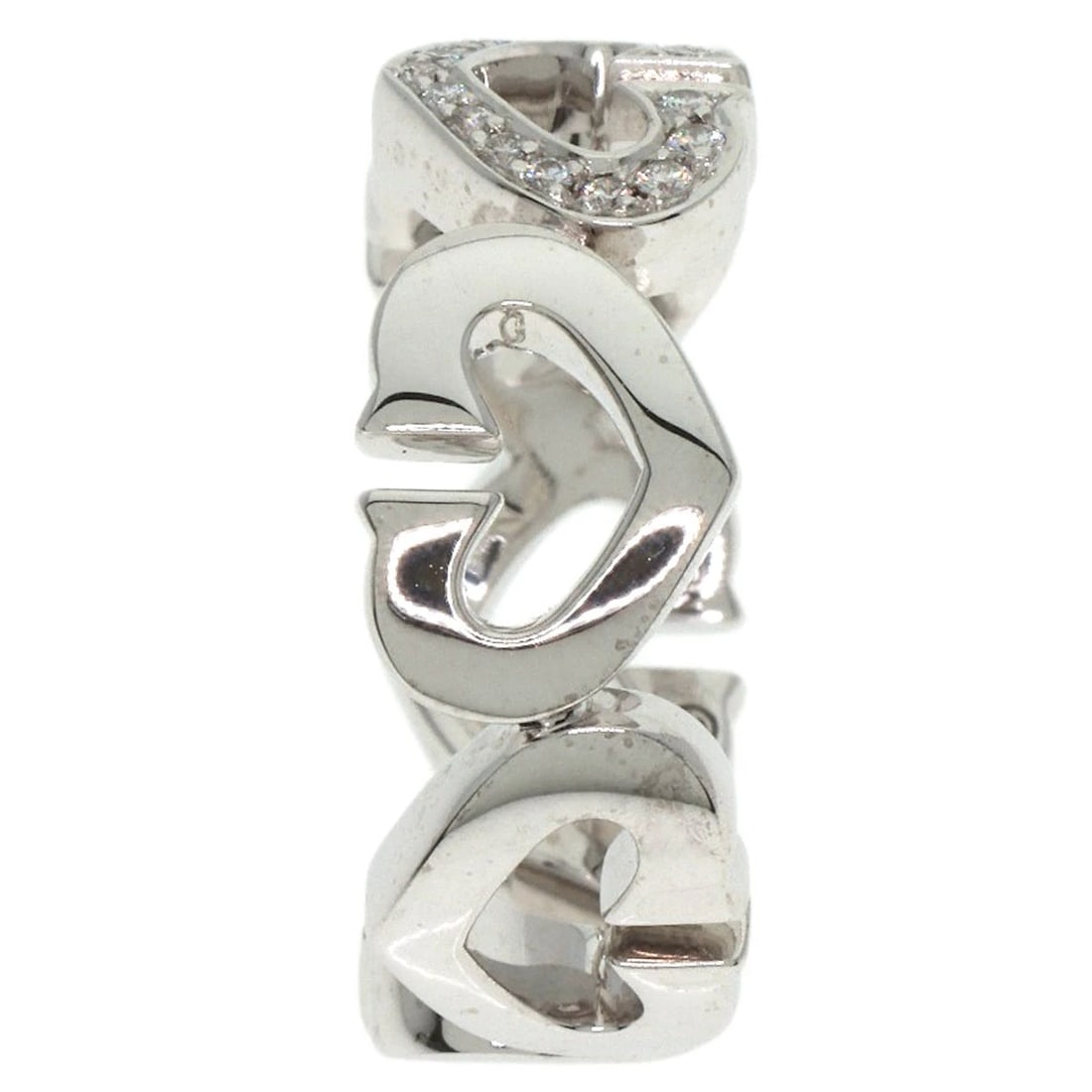 CARTIER C HEART DIAMOND RING K18 WHITE GOLD: CARTIER C Heart Diamond Ring K18 White Gold Brand: CARTIER Type: Ring Material: K18 White Gold, Main Stone/Creation Natural Color: Exterior Color Silver Size: 4.25 (US) Accessories: None