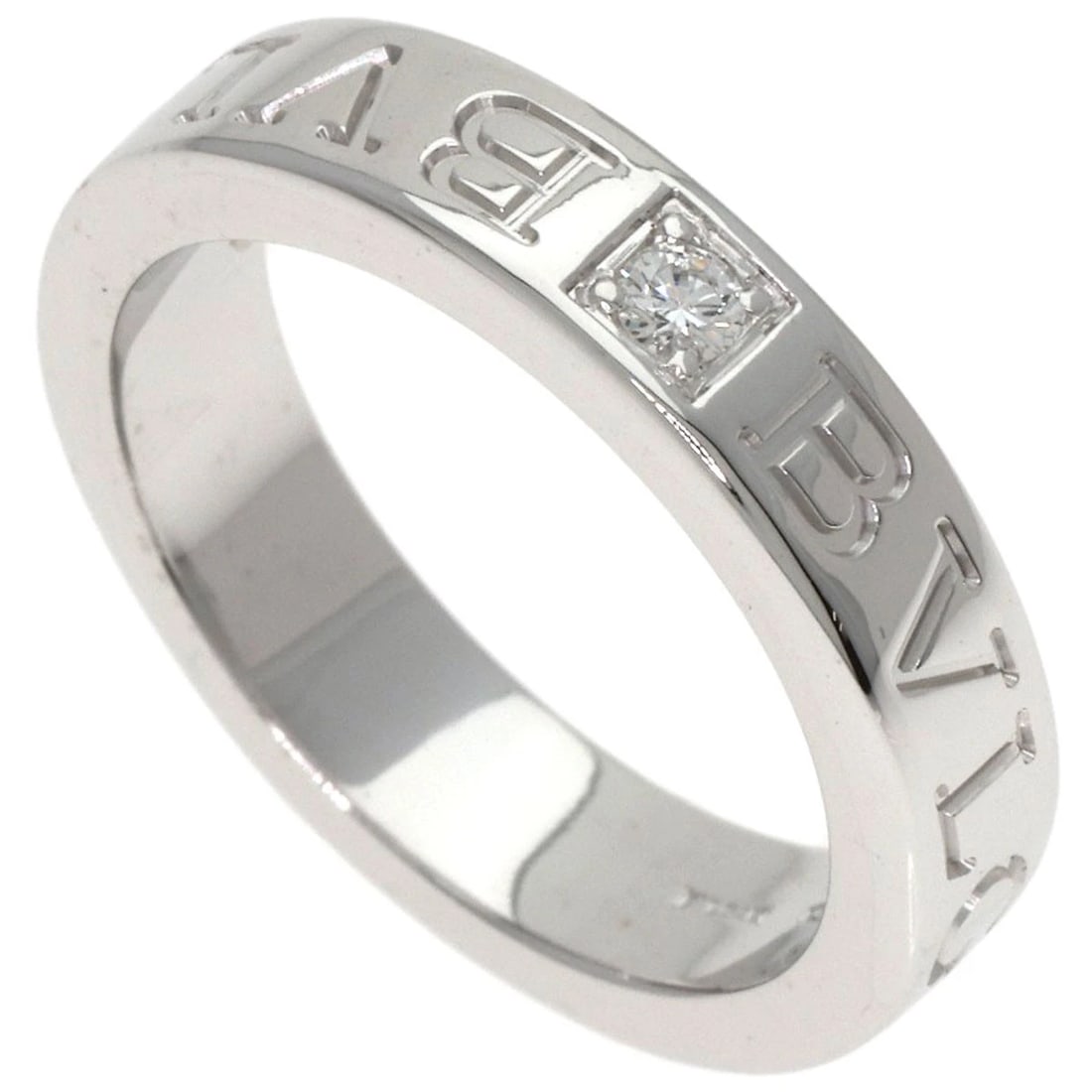 BVLGARI DOUBLE LOGO 1P DIAMOND RING: BVLGARI Double Logo 1P Diamond Ring Brand: BVLGARI Type: Ring Material: K18 White Gold, Main Stone/Creation Natural Color: Exterior Color Silver Size: 4.5 (US) Accessories: None Accessories