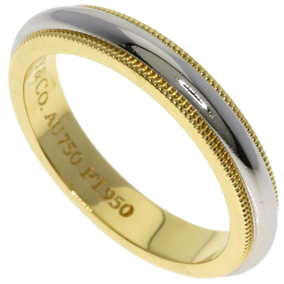 TIFFANY&CO. MILGRAIN RING K18 YELLOW GOLD PT950: TIFFANY&Co. Milgrain Ring K18 Yellow Gold PT950 Brand: TIFFANY&Co. Type: Ring Material: K18 Yellow Gold/PT950, Color: Exterior Color Silver Size: 5.5 (US) Accessories: None Accessories Not