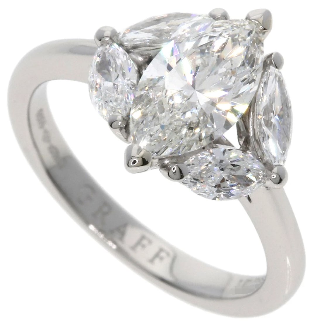 GRAFF MARQUISE CUT DIAMOND RING PLATINUM PT950: GRAFF marquise cut diamond Ring Platinum PT950 Brand: GRAFF Type: Ring Material: Platinum PT950, Main Stone/Creation Natural Color: Exterior Color Silver Size: 4.25 (US) Accessories: None