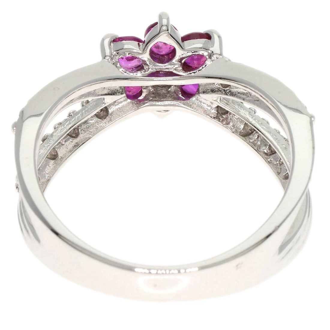 FLOWER DIAMOND RUBY RING K14 WHITE GOLD - 2