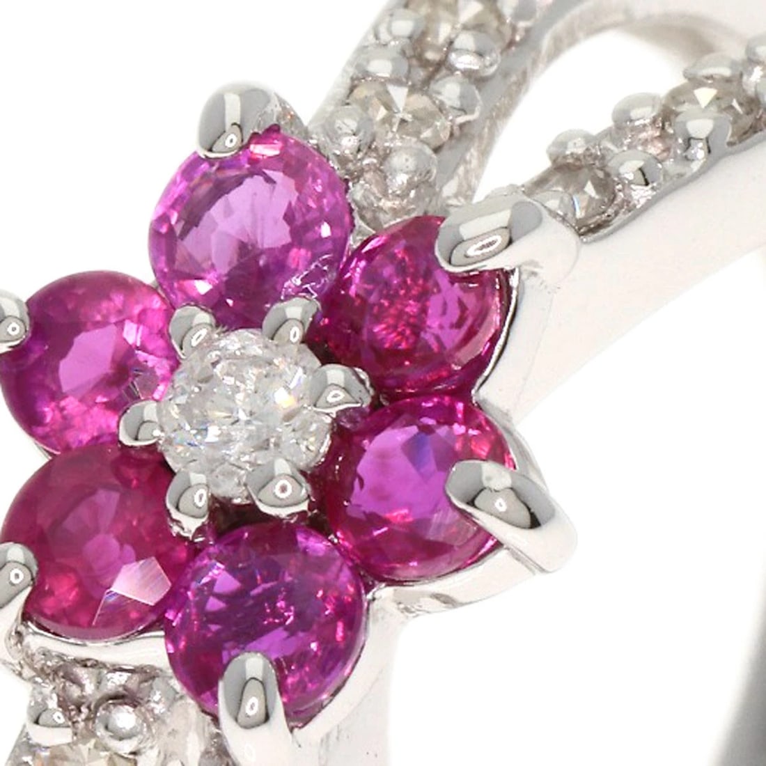 FLOWER DIAMOND RUBY RING K14 WHITE GOLD - 5