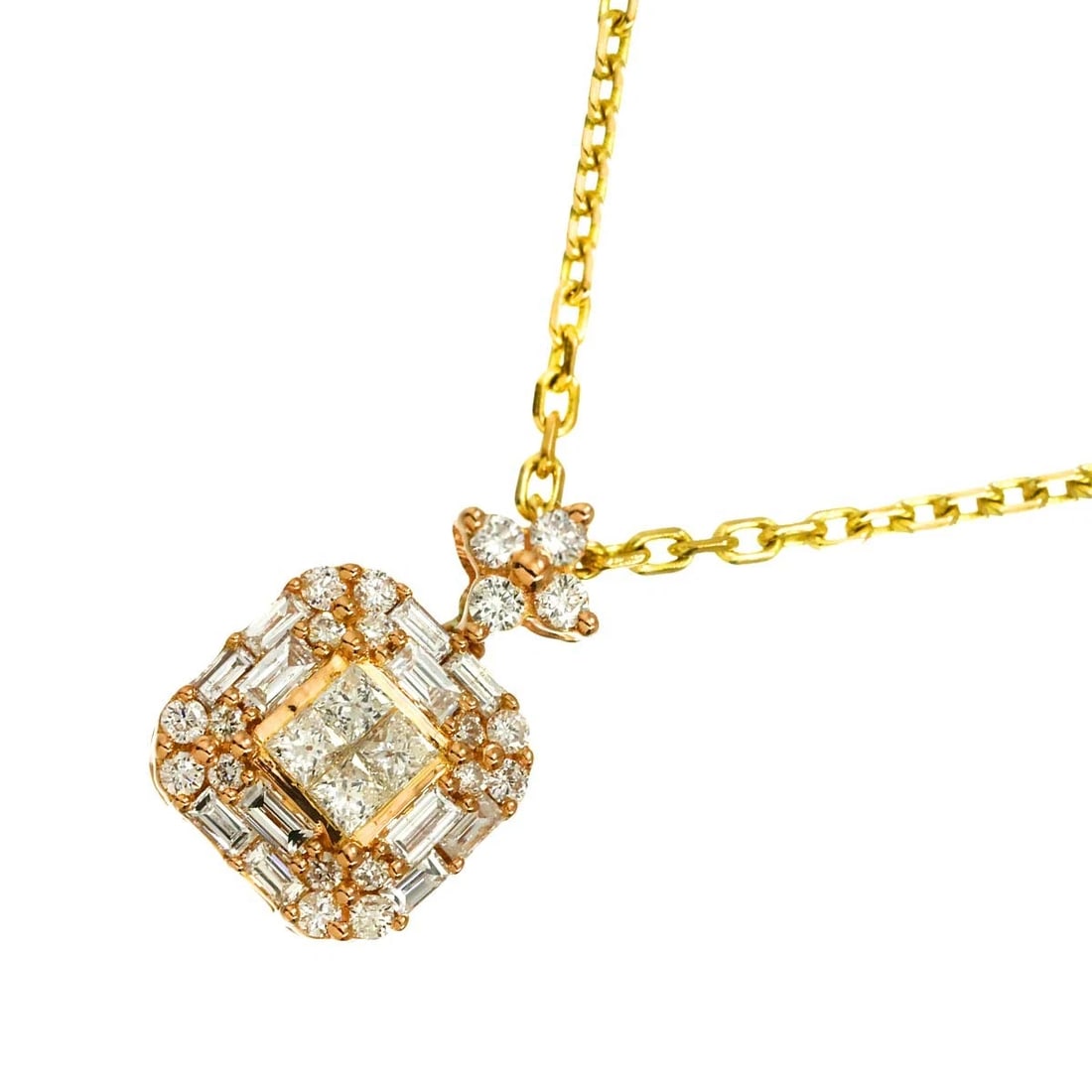 DIAMOND NECKLACE 18K K18 PG YG: Diamond Necklace 18K K18 PG YG Brand: Unbranded Type: Necklace Material: 750Pink Yellow gold, Main Stone/Creation Natural Color: Gold Size: internal circumference of the chain:16.3inch Top