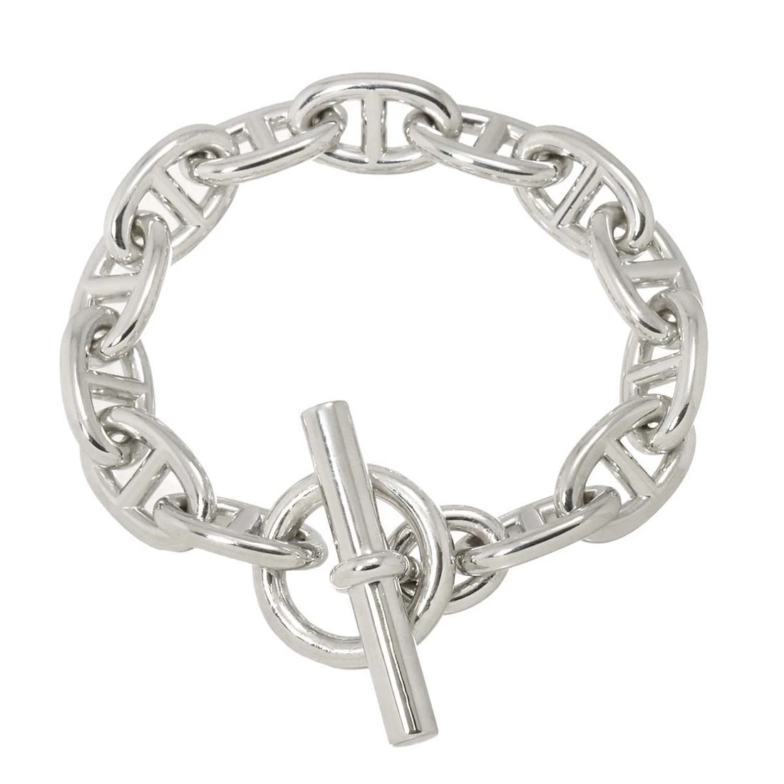 HERMES CHAINE DANCRE TGM BRACELET SILVER 925: HERMES Chaine dancre TGM Bracelet Silver 925 Brand: HERMES Type: Bracelet Material: Silver 925, Color: Silver Size: Full length:apporox.9.4inch Inner circumference 7.5inch Width:(max.) 14 mm 