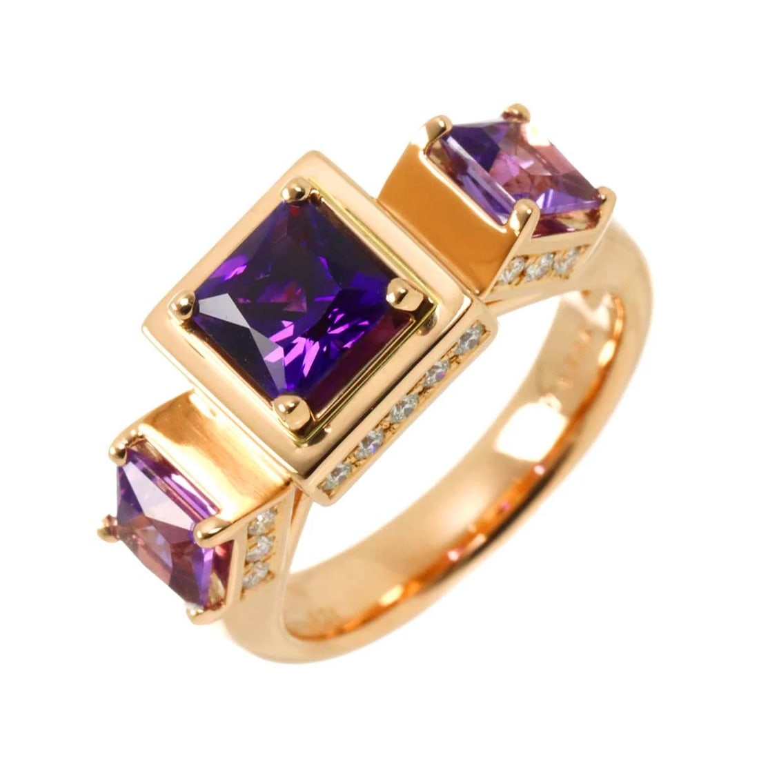 TASAKI AMETHYST DIAMOND RING 18K PINK GOLD: TASAKI Amethyst Diamond Ring 18K Pink Gold Brand: TASAKI Type: Ring Material: 750 Pink Gold, Main Stone/Creation Amethyst Color: Pink Gold Size: 6.75 (US) Accessories: None Accessories