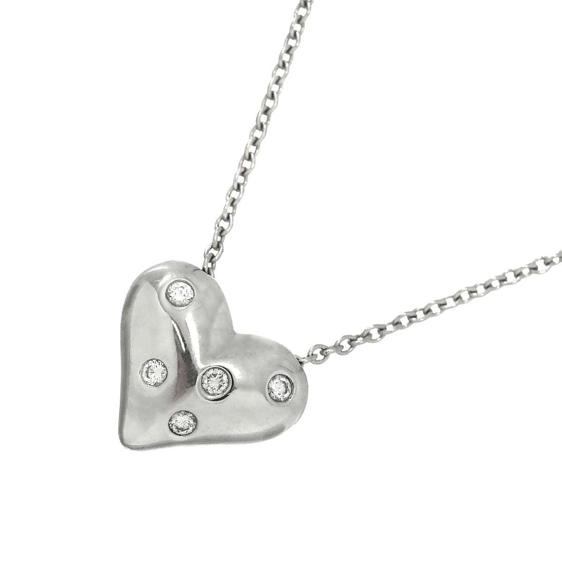TIFFANY CO. DOTS DIAMOND HEART NECKLACE PLATINUM: TIFFANY Co. Dots Diamond Heart Necklace Platinum Brand: TIFFANY Co. Type: Necklace Material: Pt, Main Stone/Creation Natural Color: Platinum Size: internal circumference of the chain:15.7inch