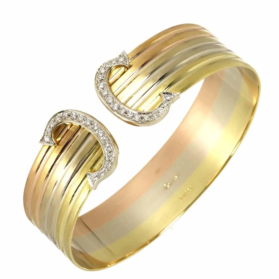 CARTIER 2C C2 DIAMOND TRINITY BANGLE BRACELET: Cartier 2C C2 Diamond Trinity Bangle Bracelet Brand: Cartier Type: Bracelet Material: 750 Yellow,White,Pink Gold, Main Stone/Creation Natural Color: Gold Size: Inner circumference:6.9inch
