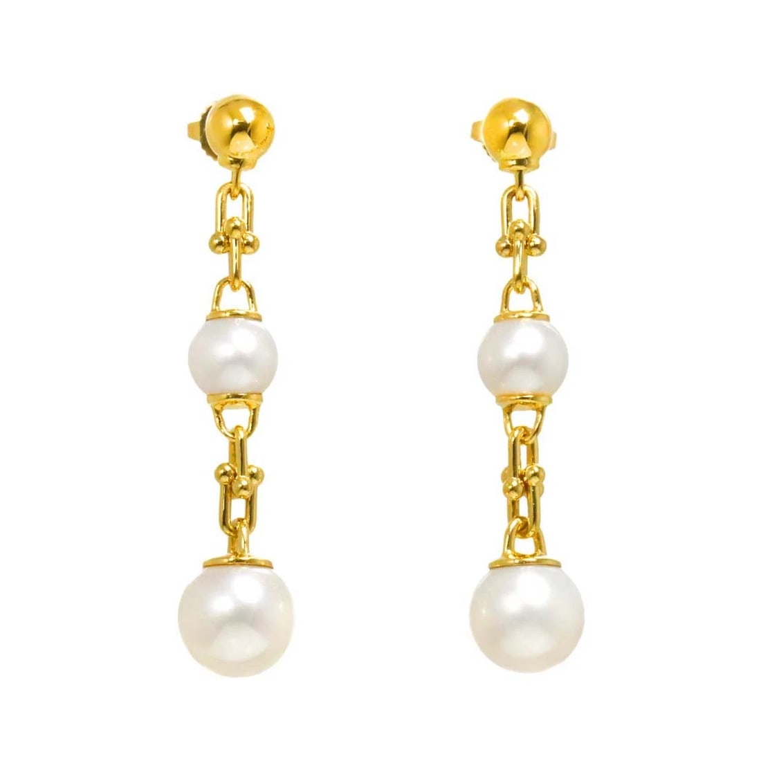 TIFFANY CO. HARDWEAR FRESHWATER PEARL EARRINGS PIERCED: TIFFANY Co. HardWear Freshwater pearl Earrings Pierced Brand: TIFFANY Co. Type: Earrings Material: 750 Yellow gold, Color: Gold Size: W 9.7 x H 48mm Accessories: None Accessories Notice: When