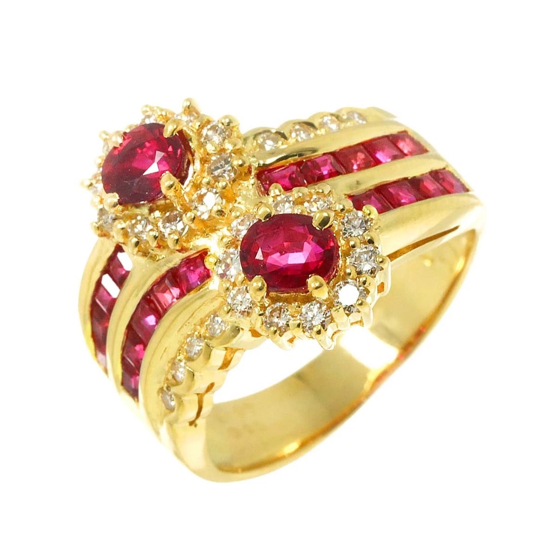 RUBY DIAMOND RING 18K YG: Ruby Diamond Ring 18K YG Brand: Unbranded Type: Ring Material: 750 Yellow gold, Main Stone/Creation Ruby Color: Yellow Gold Size: 5.25 (US) Accessories: None Accessories Notice: When purch