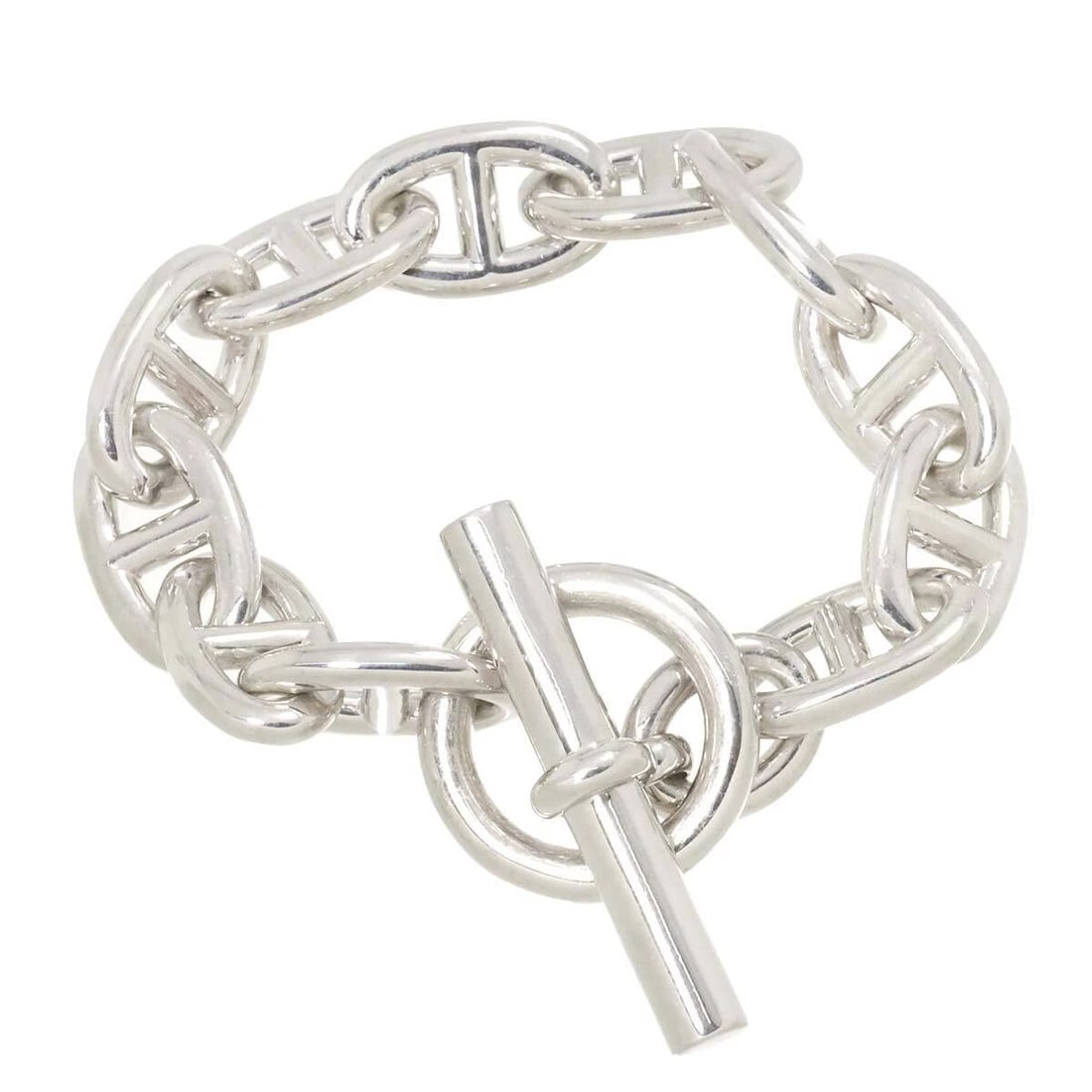 HERMES CHAINE DANCRE TGM BRACELET SILVER 925: HERMES Chaine dancre TGM Bracelet Silver 925 Brand: HERMES Type: Bracelet Material: Silver 925, Color: Silver Size: Full length:apporox.8.3inch Inner circumference 6.3inch Width:(max.) 14 mm Acce