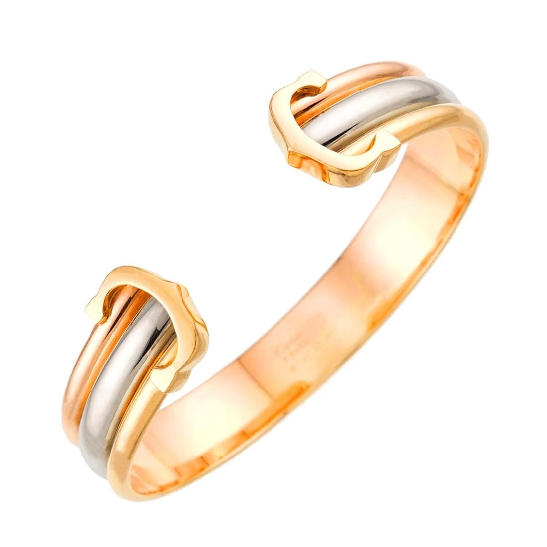 CARTIER C2 TRINITY BANGLE BRACELET 18K YG WG: Cartier C2 Trinity Bangle Bracelet 18K YG WG Brand: Cartier Type: Bracelet Material: 750 Yellow gold, Color: Gold Size: Inner circumference:6.7inch Width:(max.)13.8mm Accessories: None Acc