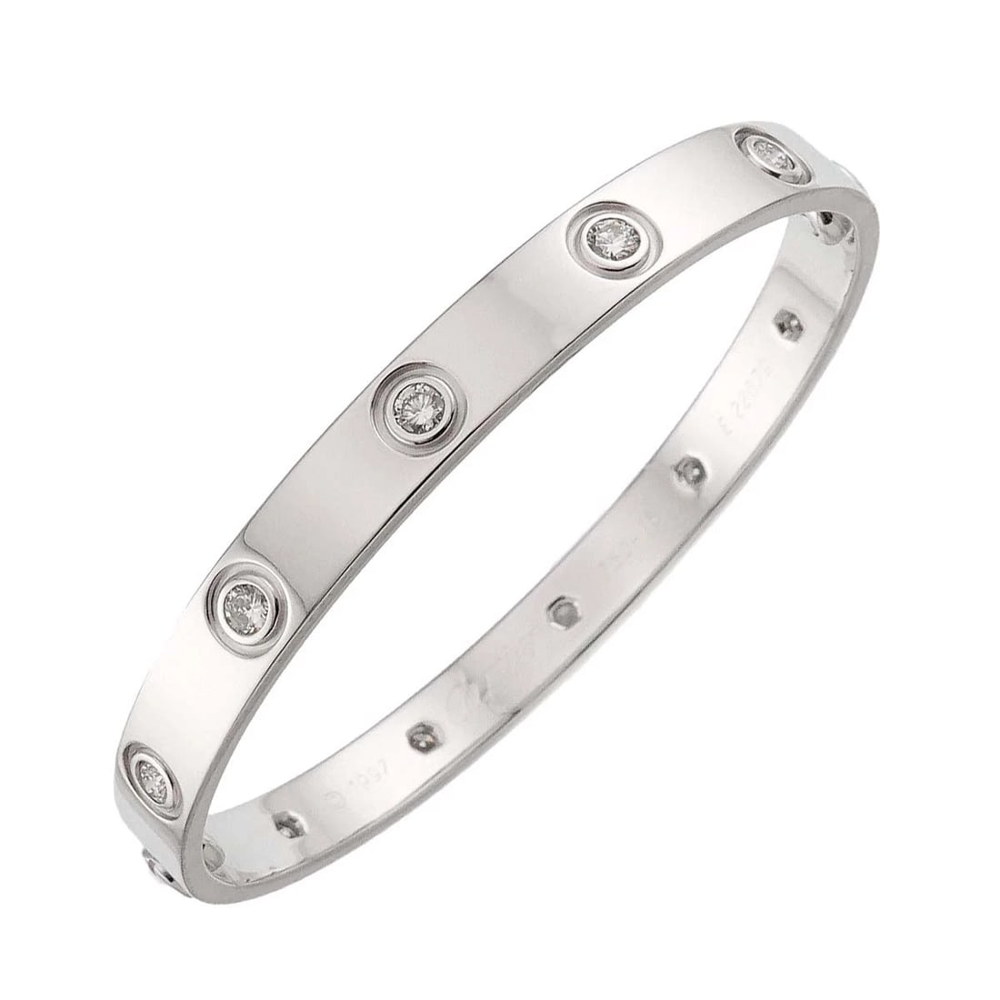 CARTIER LOVE BRACELET DIAMOND 10P BANGLE: Cartier Love Bracelet Diamond 10P Bangle Brand: Cartier Type: Bracelet Material: 750 White Gold, Main Stone/Creation Natural Color: White Gold Size: Marked:16 Inner circumference:5.9inch