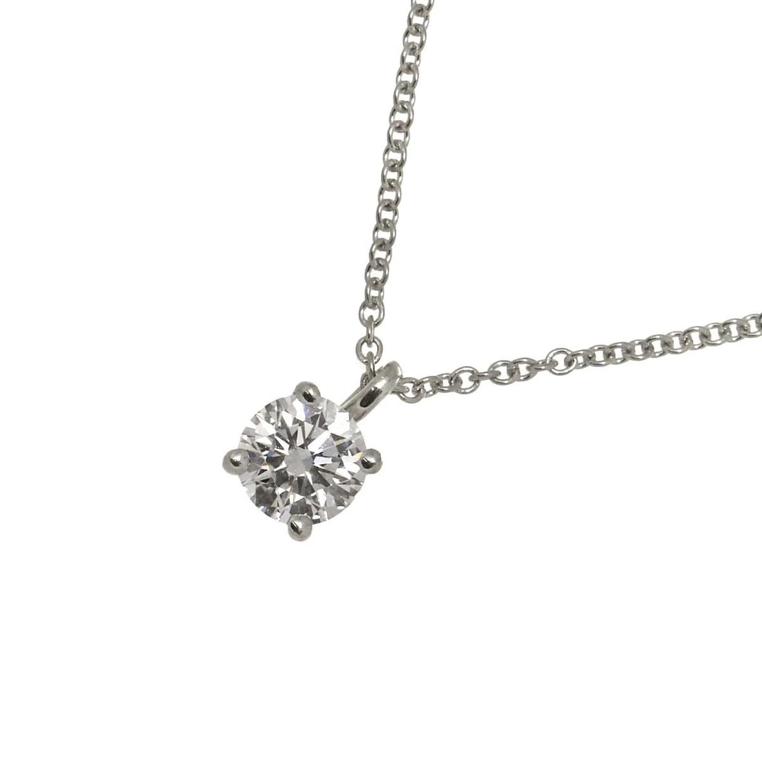TIFFANY CO. SOLITAIRE DIAMOND NECKLACE: TIFFANY Co. Solitaire Diamond Necklace Brand: TIFFANY Co. Type: Necklace Material: Pt, Main Stone/Creation Natural Color: Platinum Size: internal circumference of the chain:15.7inch Top