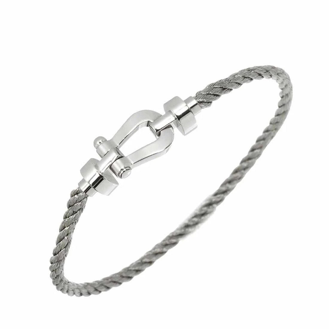FRED FORCE 10 MM BRACELET 18K WG: FRED Force 10 MM Bracelet 18K WG Brand: FRED Type: Bracelet Material: 750 White Gold, Color: White Gold Size: Cord:Marked:15 Inner circumference:5.9inch Width:(max.) 9mm Accessories: None