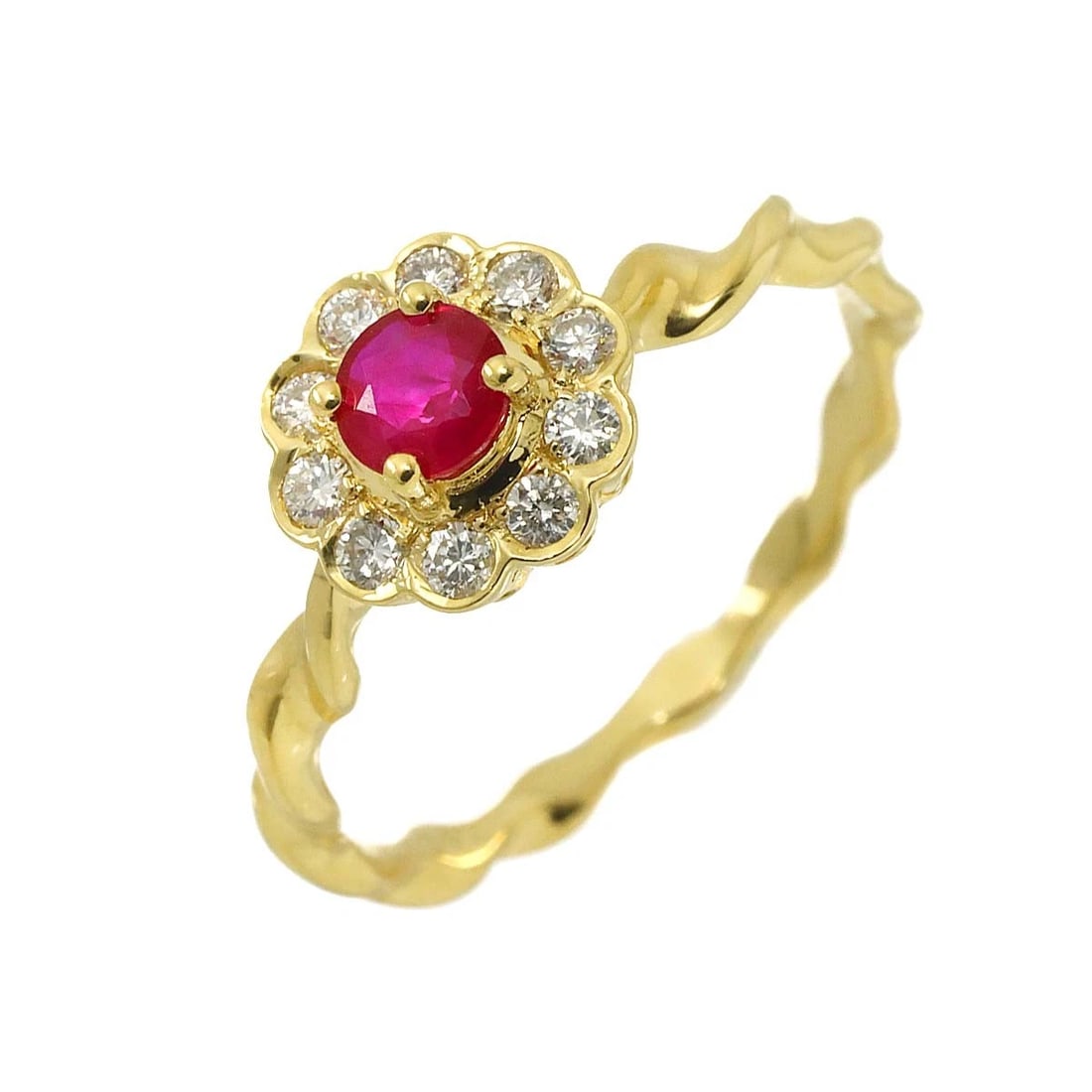 PONTE VECCHIO RUBY DIAMOND RING 18K: Ponte Vecchio Ruby Diamond Ring 18K Brand: Ponte Vecchio Type: Ring Material: 750 Yellow gold, Main Stone/Creation Ruby Color: Yellow Gold Size: 5-5.25 (US) Accessories: None Accessories N
