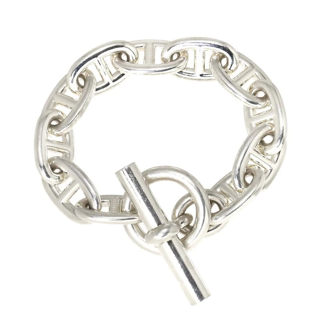 HERMES CHAINE DANCRE TGM BRACELET SILVER 925: HERMES Chaine dancre TGM Bracelet Silver 925 Brand: HERMES Type: Bracelet Material: Silver 925, Color: Silver Size: Full length:apporox.8.3inch Inner circumference 6.3inch Width:(max.) 14 mm 