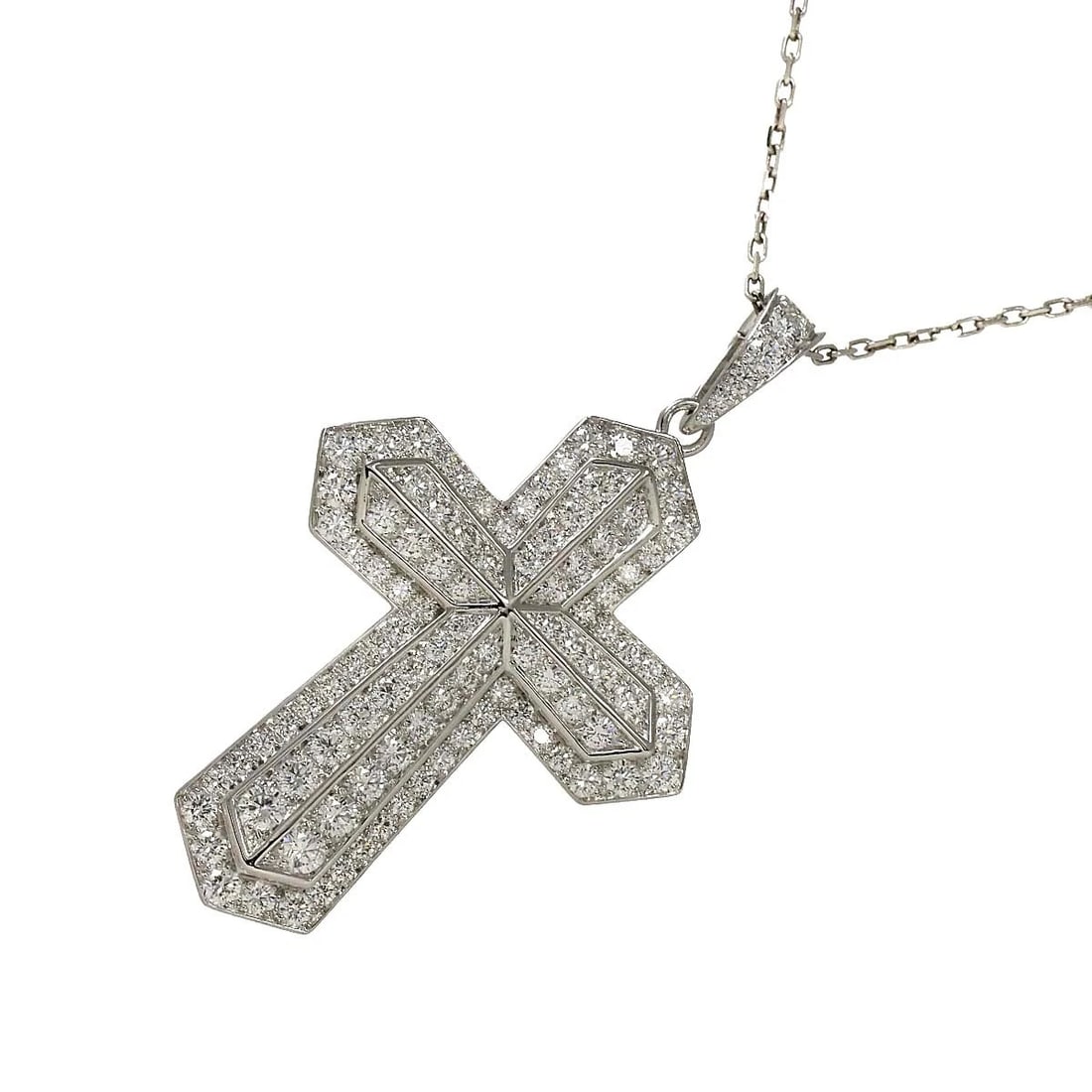 CARTIER DIAMOND CROSS NECKLACE 18K: Cartier Diamond Cross Necklace 18K Brand: Cartier Type: Necklace Material: 750 White Gold, Main Stone/Creation Natural Color: White Gold Size: internal circumference of the chain: 18.1inch to