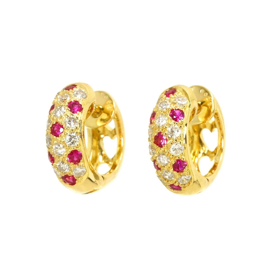 RUBY DIAMOND EARRINGS PIERCED K18 YG (1 of 4)