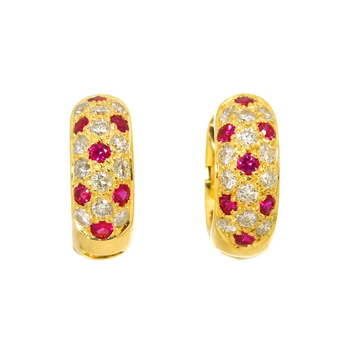RUBY DIAMOND EARRINGS PIERCED K18 YG - 2